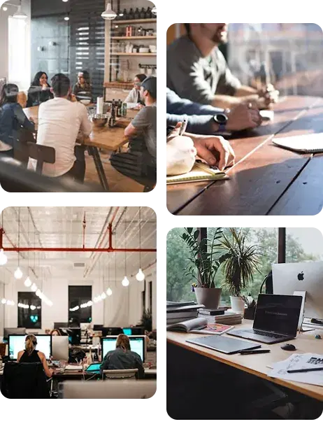 A diverse group of Deepora developers brainstorming and planning a new project